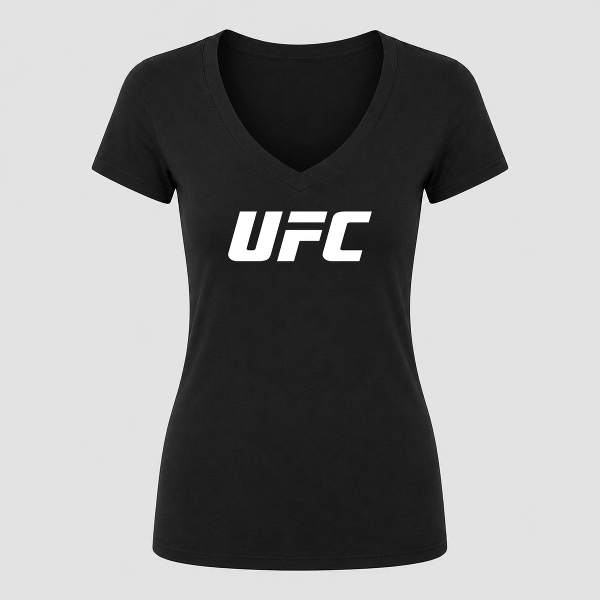 Women's UFC White Design V Neck T-Shirt in black