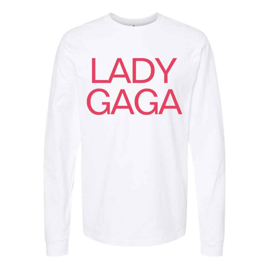 Men's Lady-Gaga-Logo-768x428 Long sleeves Cotton Blend T-Shirt - White