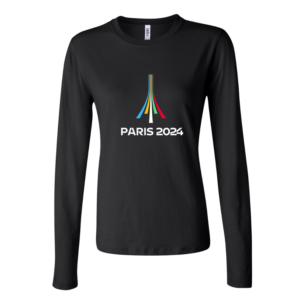 Women's Paris 2024 Olympics logo white Long Sleeve T-Shirt - Black