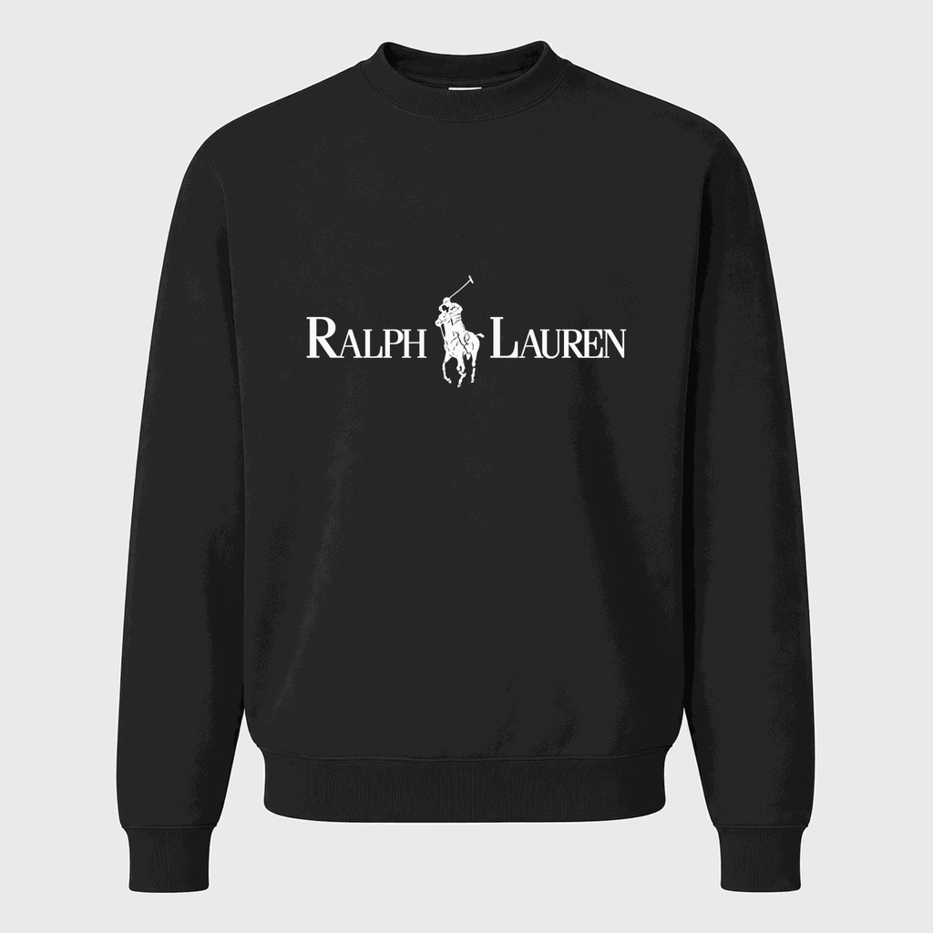 Men's Polo Ralph Lauren White Logo Crewneck Sweatshirt - Black