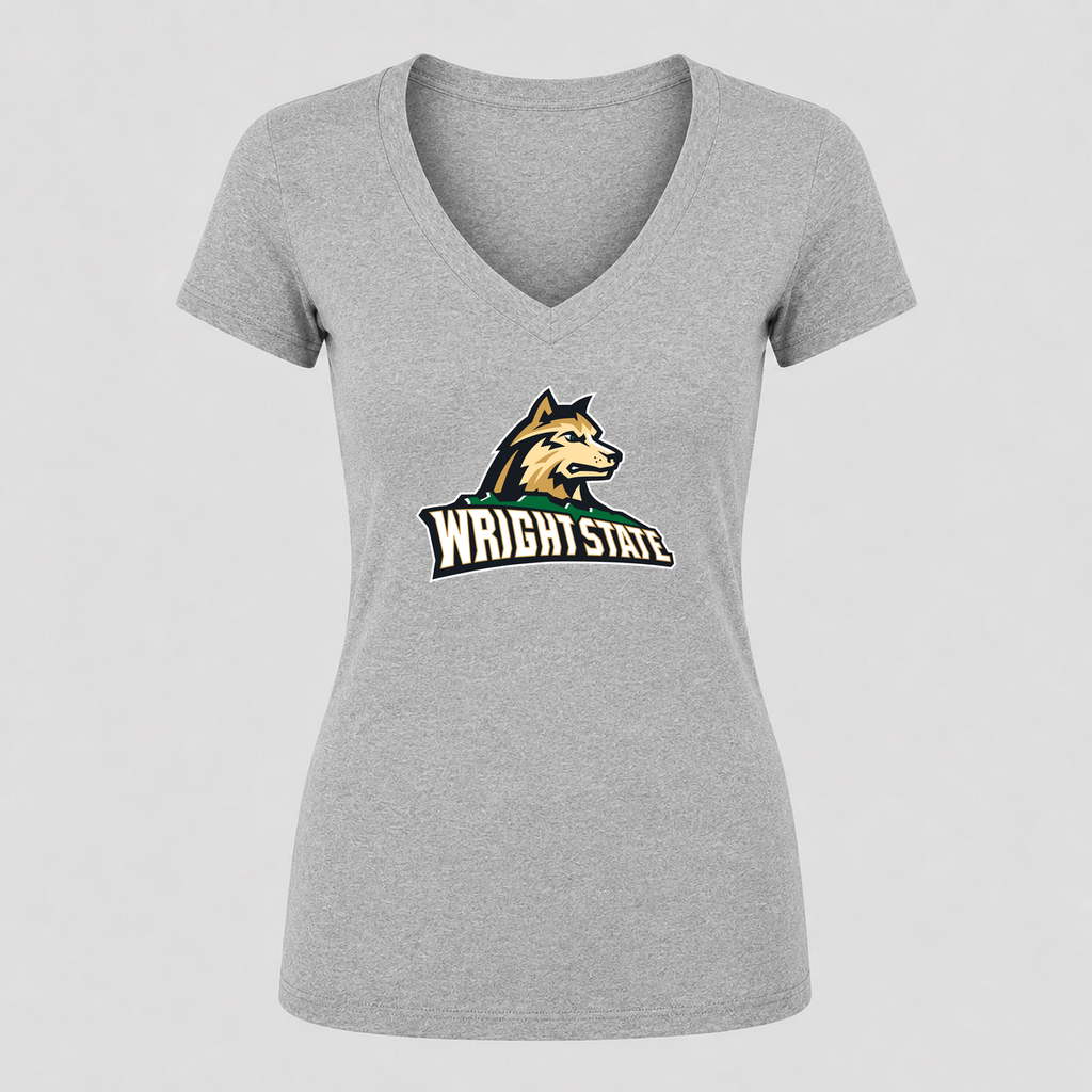 Women's Wright State Raiders V Neck T-Shirt in gray