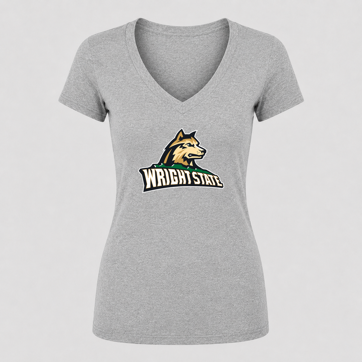 Women's Wright State Raiders V Neck T-Shirt in gray