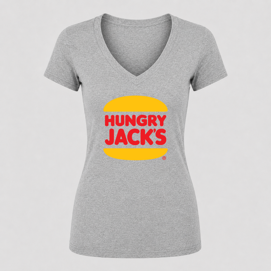 Women's Hungry Jack's V Neck T-Shirt in gray