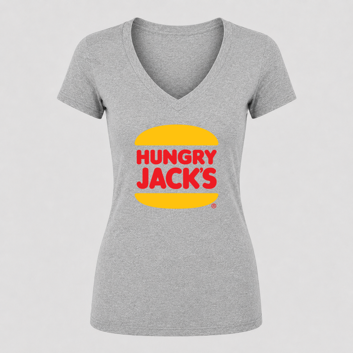 Women's Hungry Jack's V Neck T-Shirt in gray