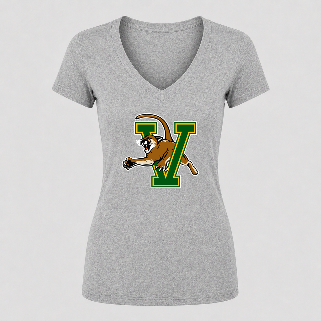 Women's Vermont Catamounts V Neck T-Shirt in gray