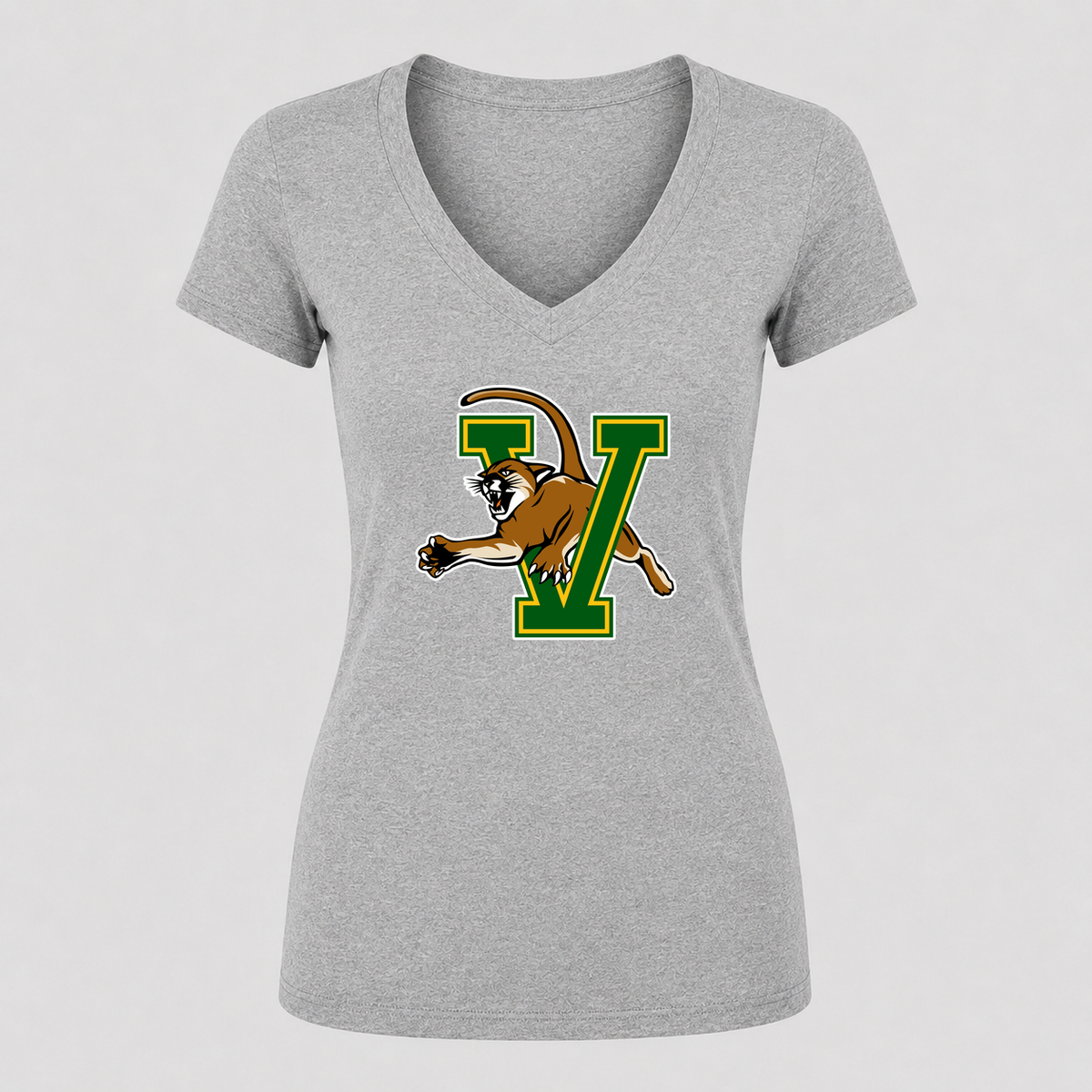 Women's Vermont Catamounts V Neck T-Shirt in gray