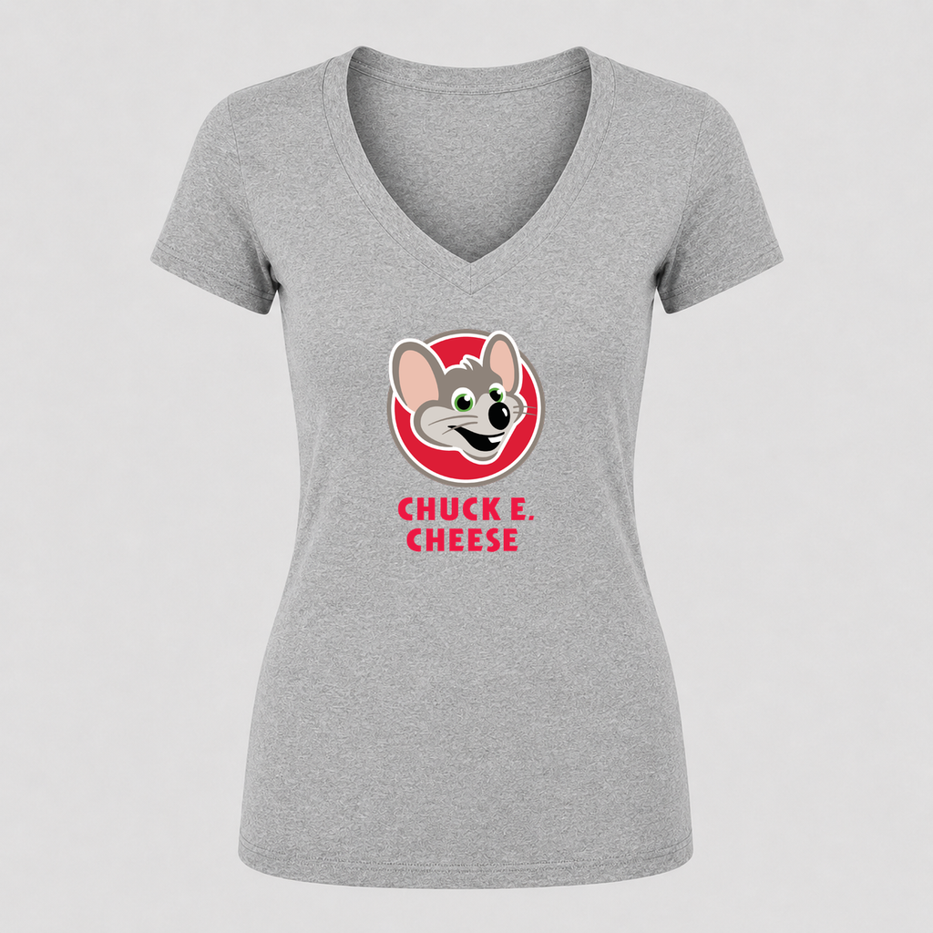 Women's Chuck E. Cheese V Neck T-Shirt in gray