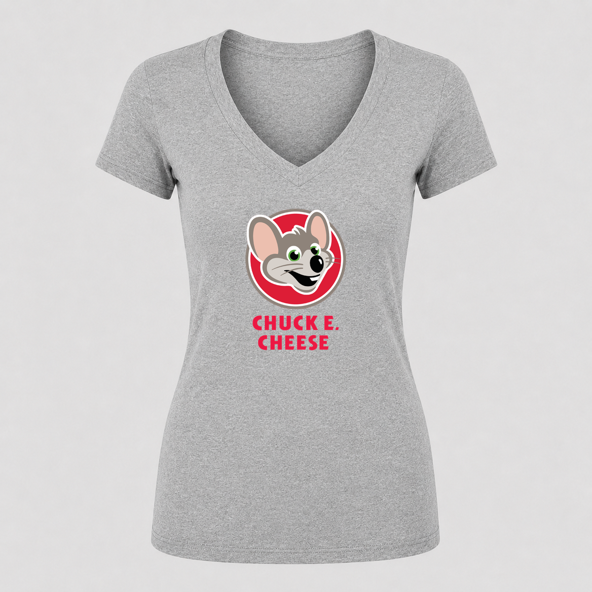 Women's Chuck E. Cheese V Neck T-Shirt in gray