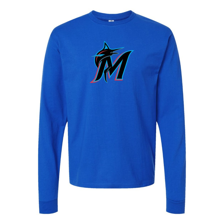 Men's Miami Marlins Long sleeves Cotton Blend T-Shirt - Blue