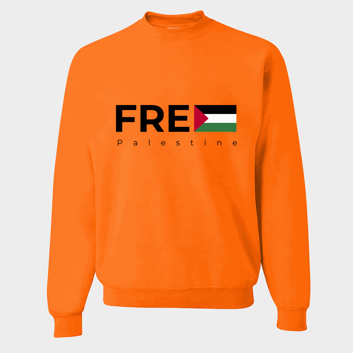 Men's Free Palestine Black Logo Crewneck Sweatshirt - Orange