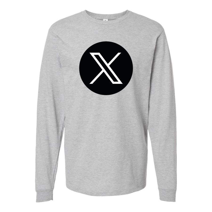 Men's Twitter X Logo Long sleeves Cotton Blend T-Shirt - Gray