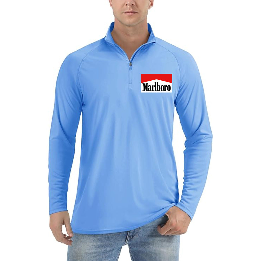 Marlboro Logo quarter-zip athletic shirt in Light Blue