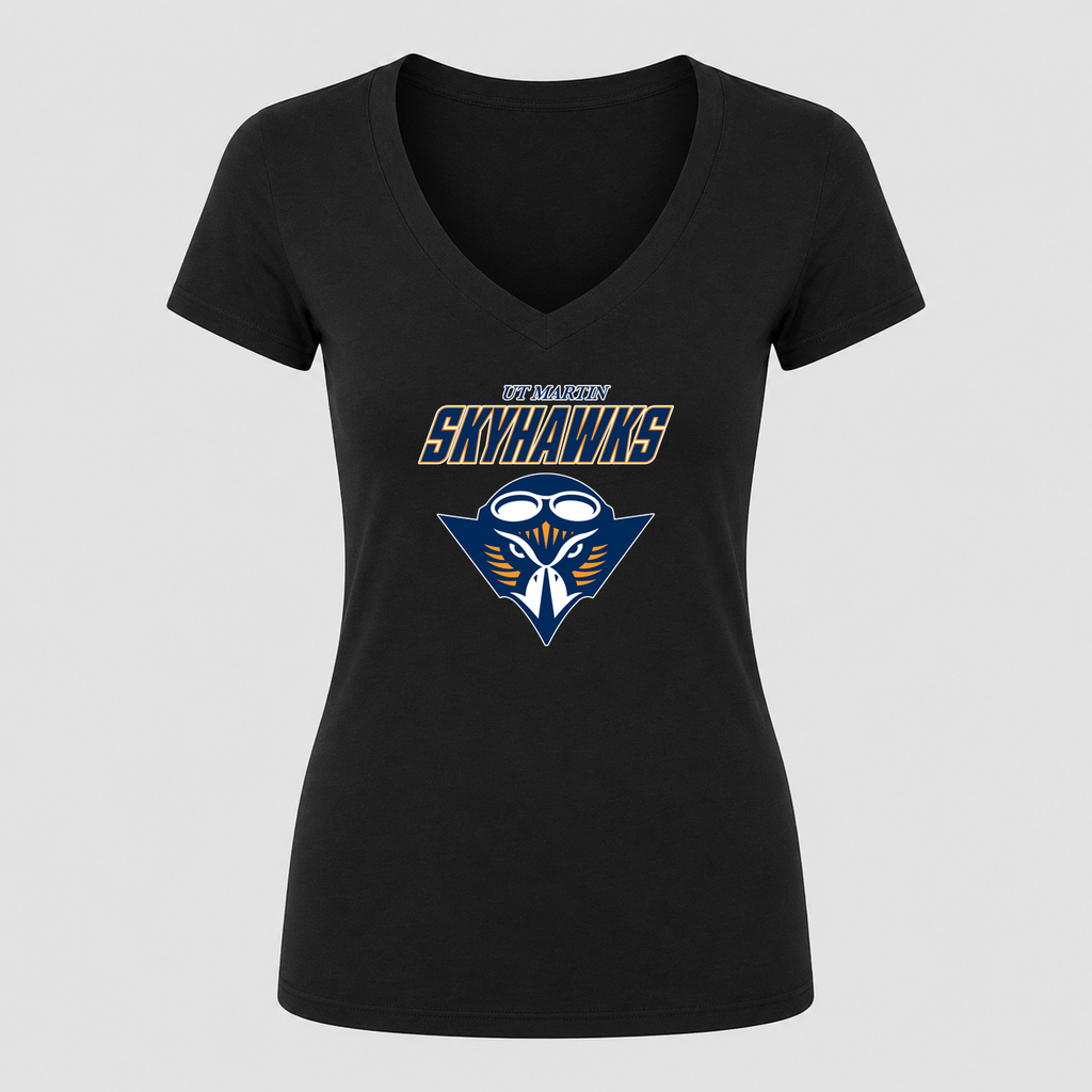Women's Tennessee Martin Skyhawks Alternate Design V Neck T-Shirt in black