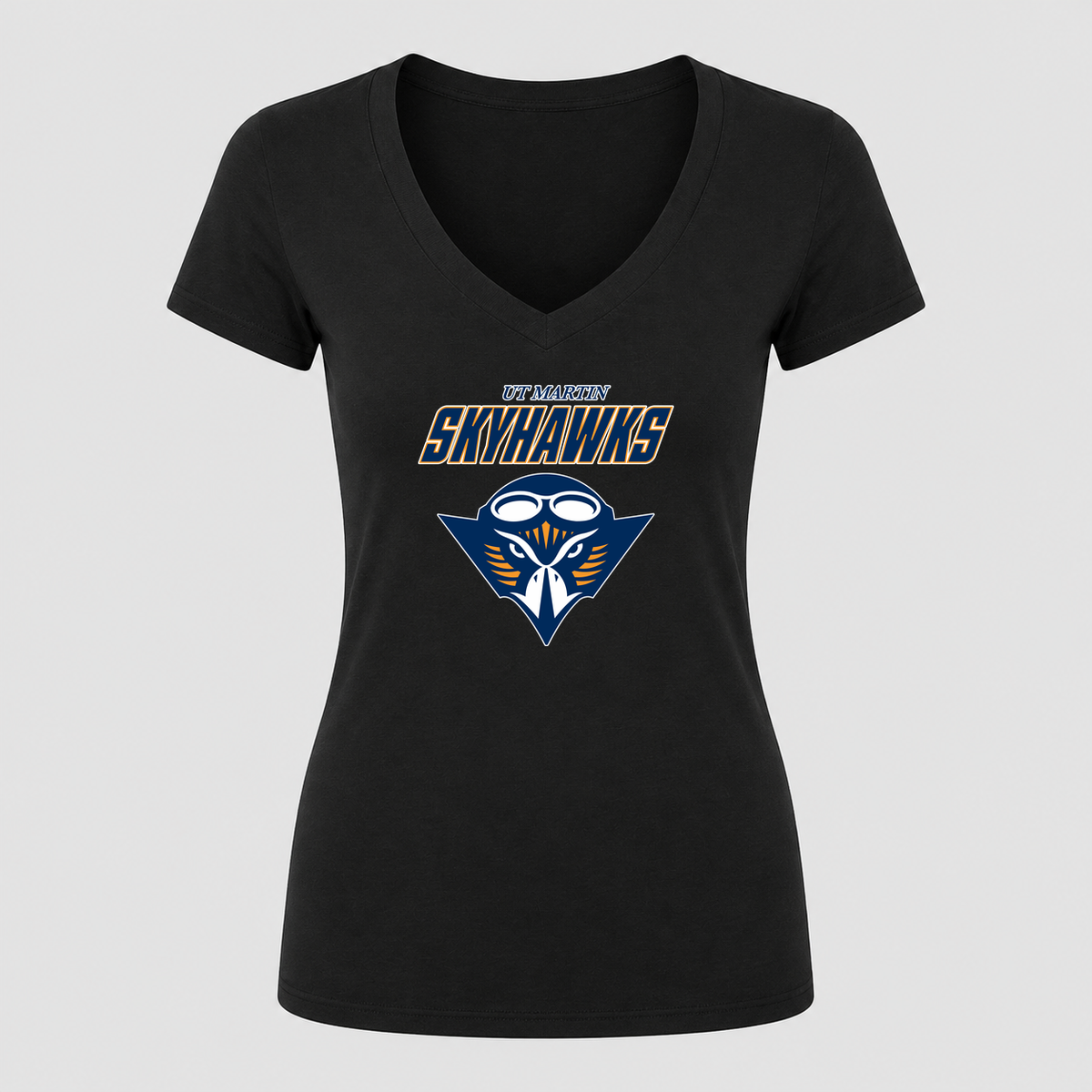 Women's Tennessee Martin Skyhawks Alternate Design V Neck T-Shirt in black