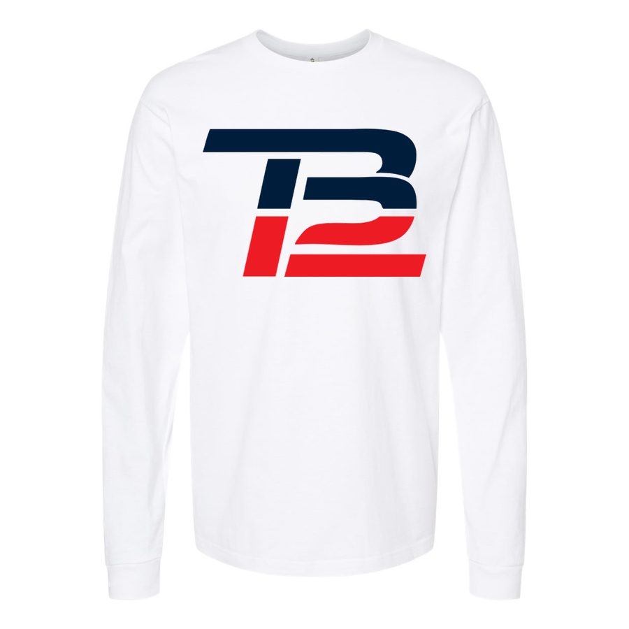 Men's Tom Brady 12 Long sleeves Cotton Blend T-Shirt - White