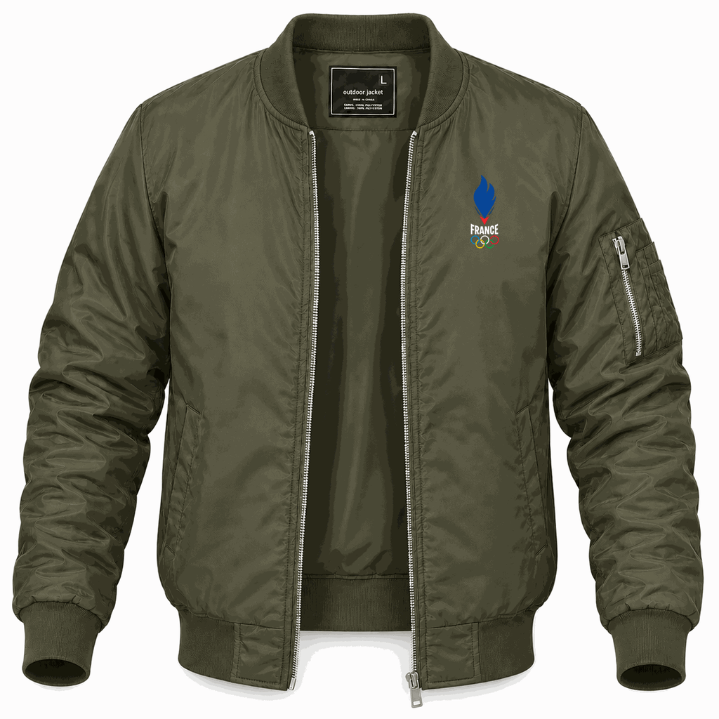 Men's France 2024 white logo Lightweight Bomber Jacket - Army Green