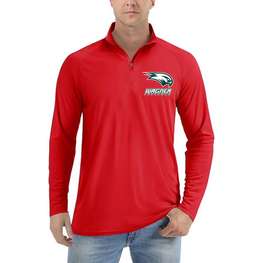 Wagner Seahawks Logo quarter-zip athletic shirt in Red