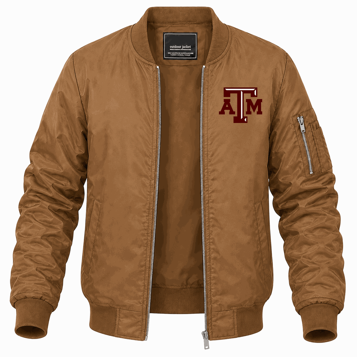Men's Texas A&M University Logo Lightweight Bomber Jacket - Brown