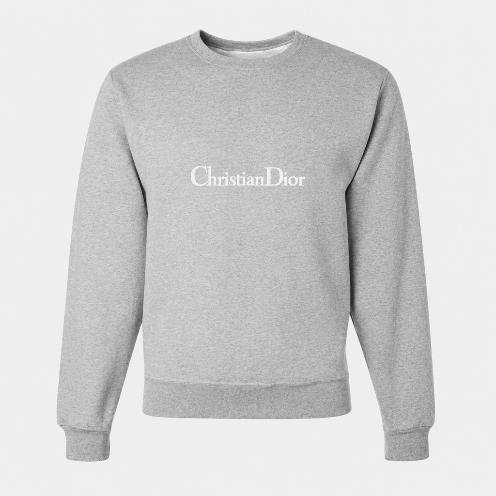 Men's Dior White Logo Crewneck Sweatshirt - Gray