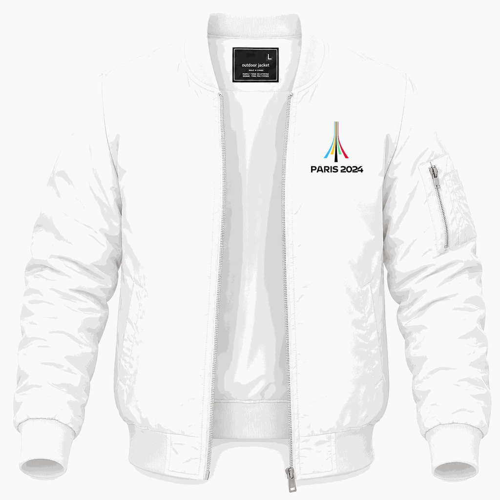 Men's Paris 2024 Olympics logo black Lightweight Bomber Jacket - White