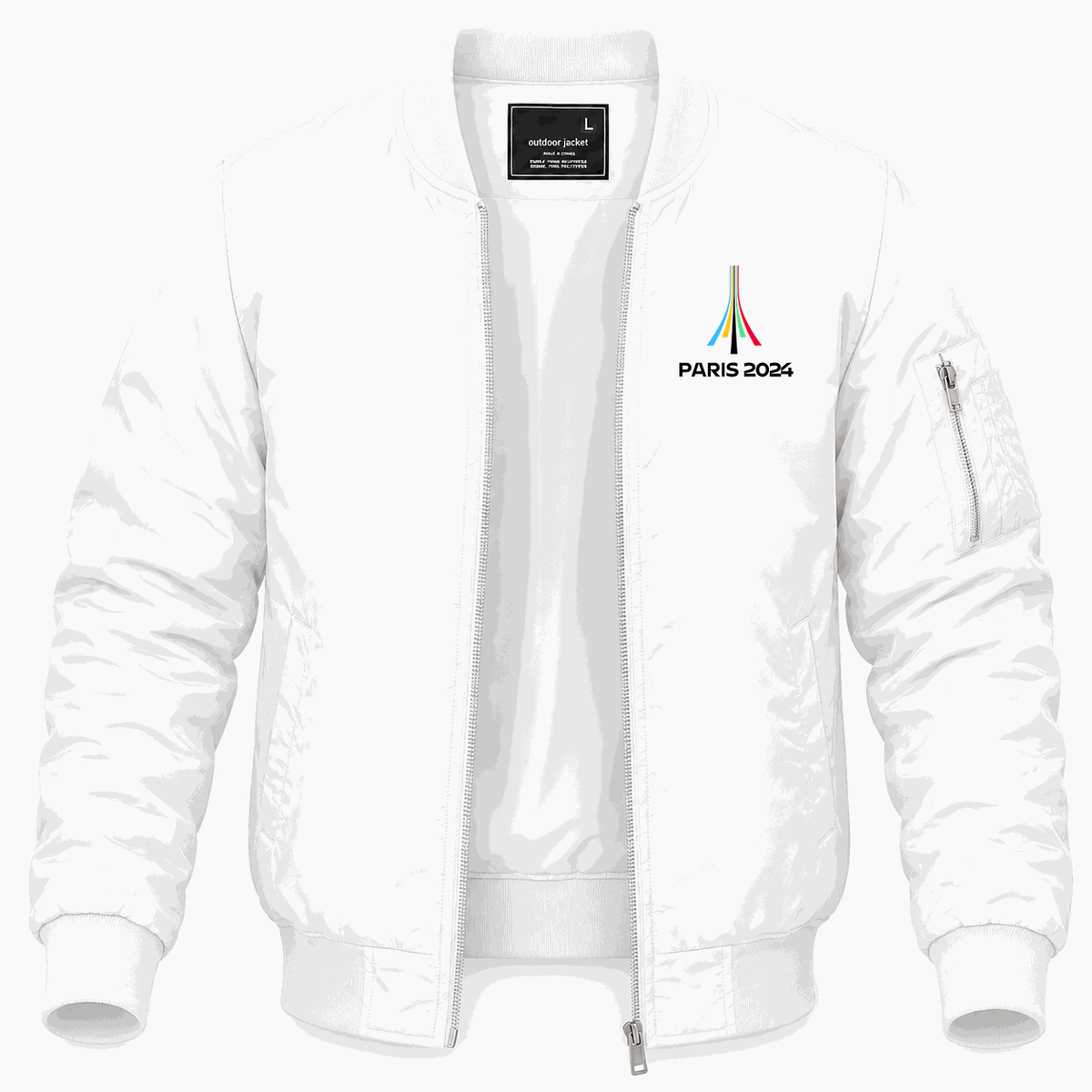 Men's Paris 2024 Olympics logo black Lightweight Bomber Jacket - White