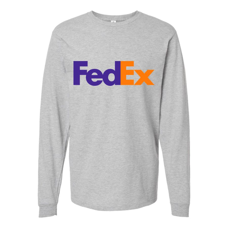 Men's FedEx-Logo Long sleeves Cotton Blend T-Shirt - Gray