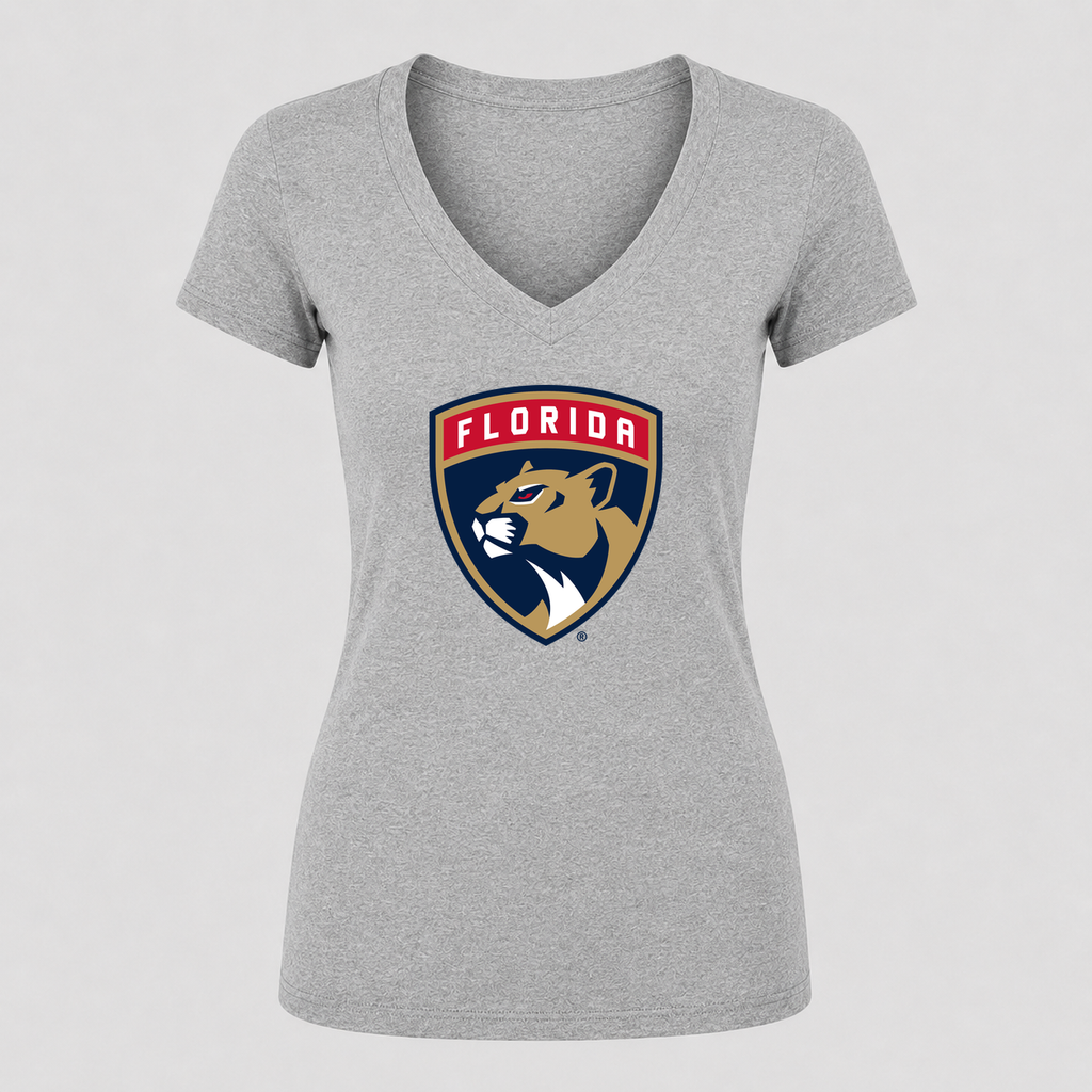 Women's Florida Panthers V Neck T-Shirt in gray