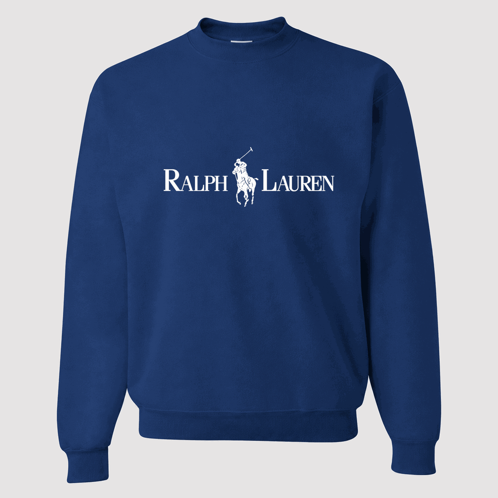 Men's Polo Ralph Lauren White Logo Crewneck Sweatshirt - Blue