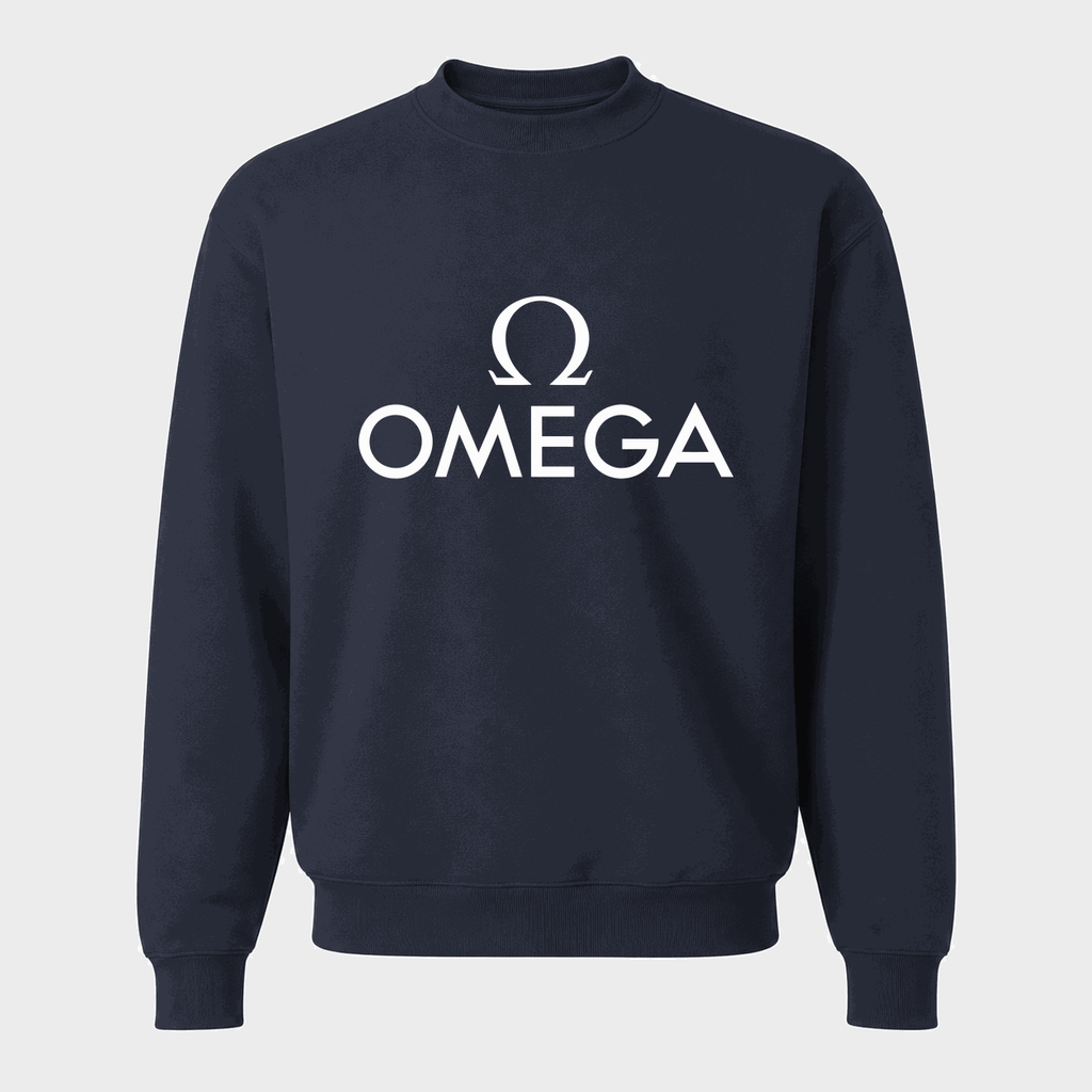Men's Omega White Logo Crewneck Sweatshirt - Navy
