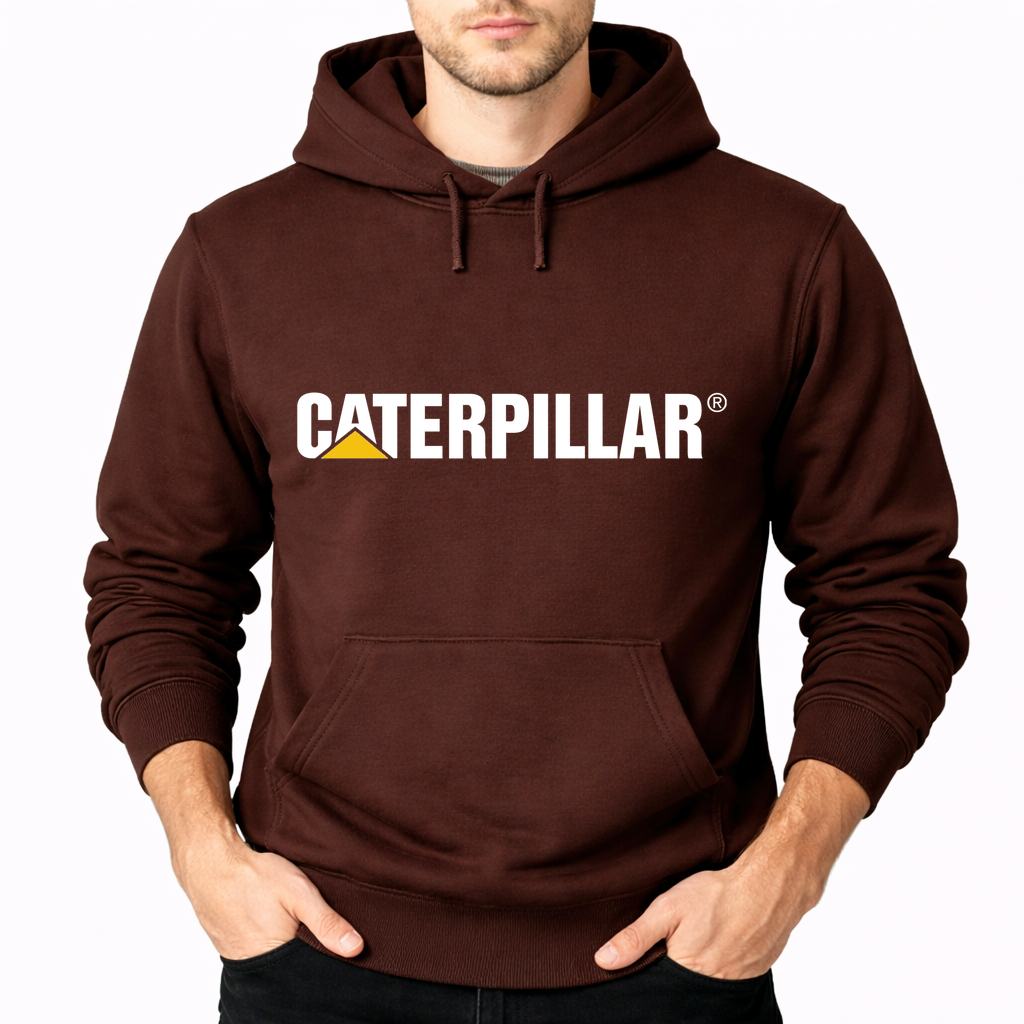 Men's Caterpillar White Pullover Hoodie - Brown