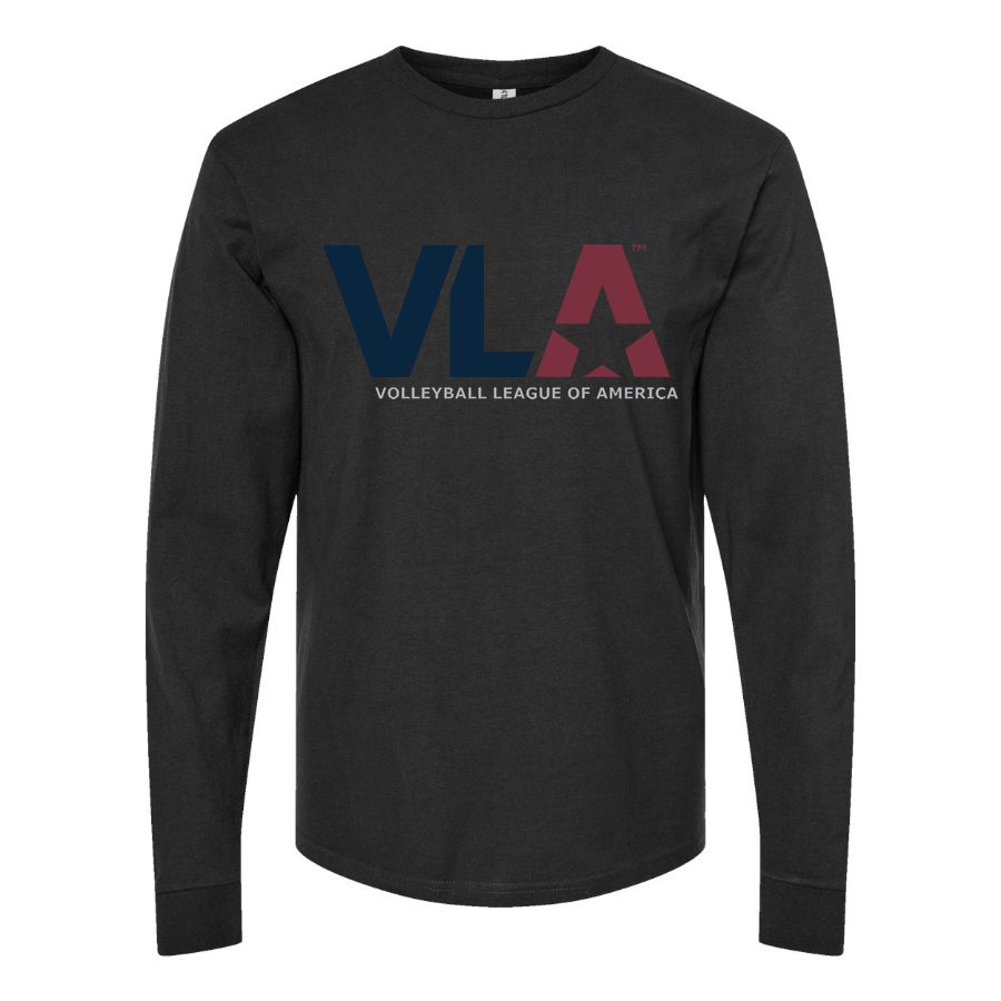 Men's American-Volleyball-League-Logo Long sleeves Cotton Blend T-Shirt - Black