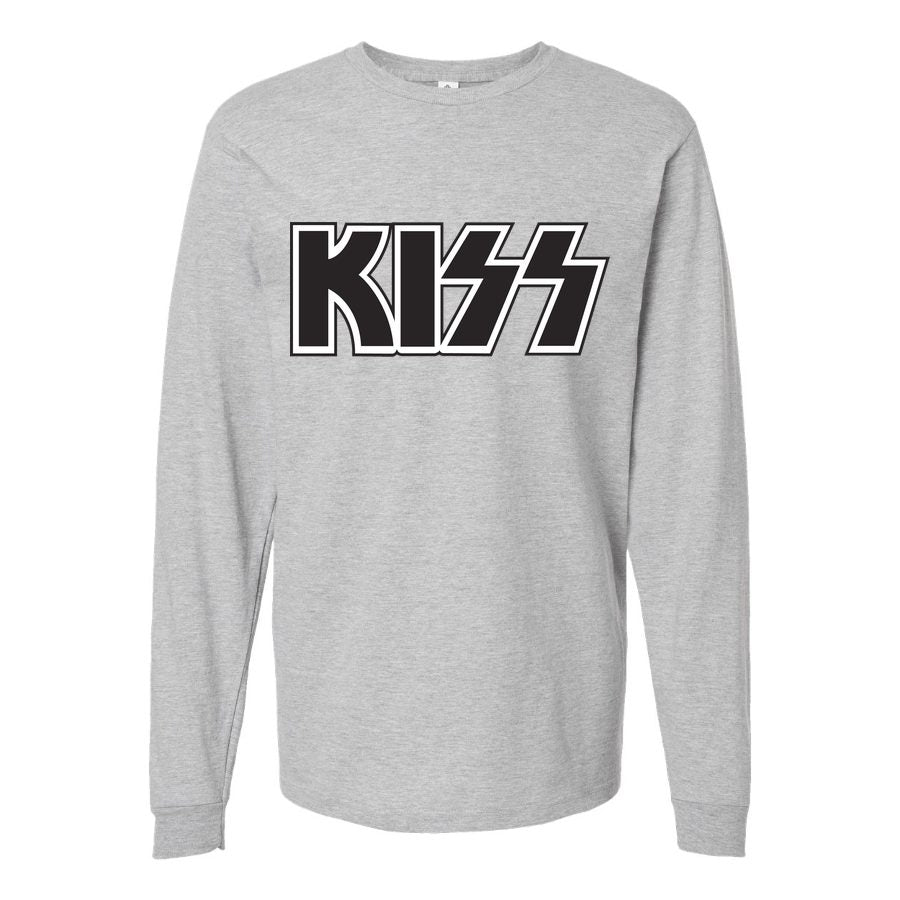 Men's Kiss-Logo Long sleeves Cotton Blend T-Shirt - Gray