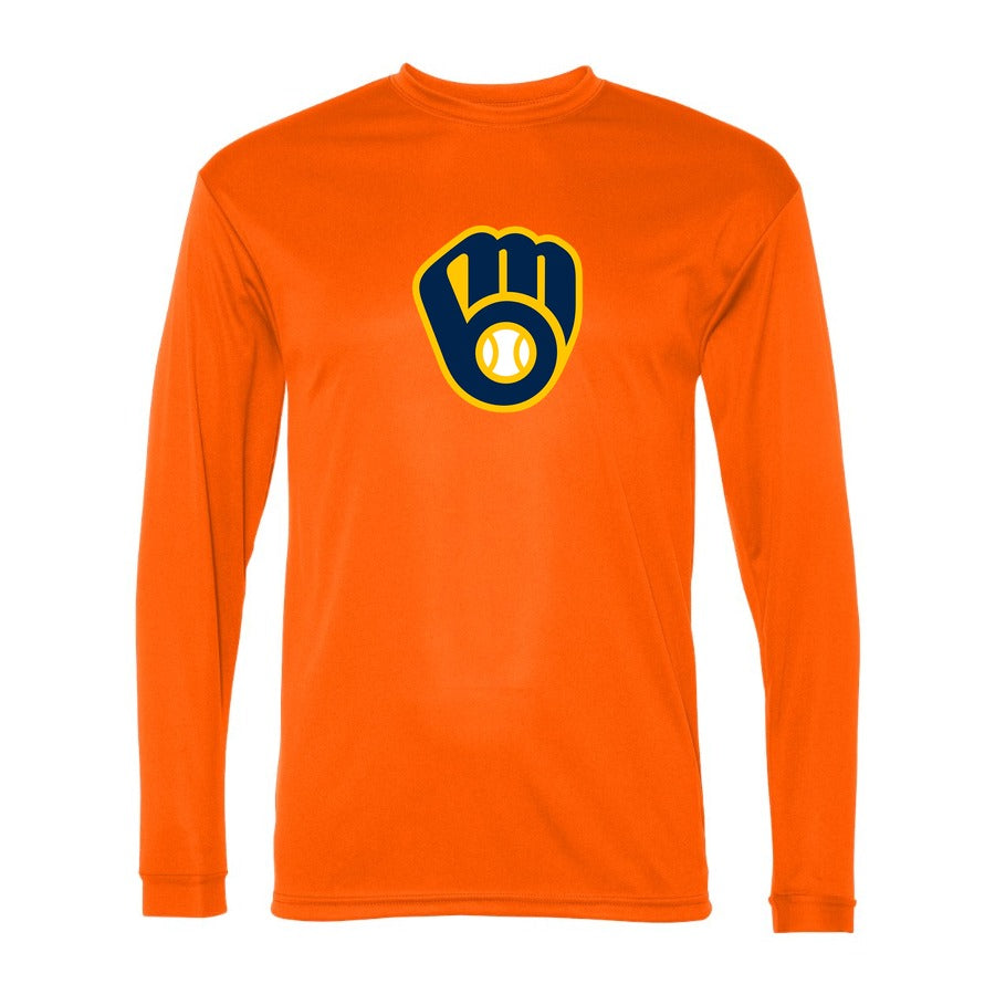 Men's Milwaukee Brewers Polyester Long Sleeve T-Shirt - Orange
