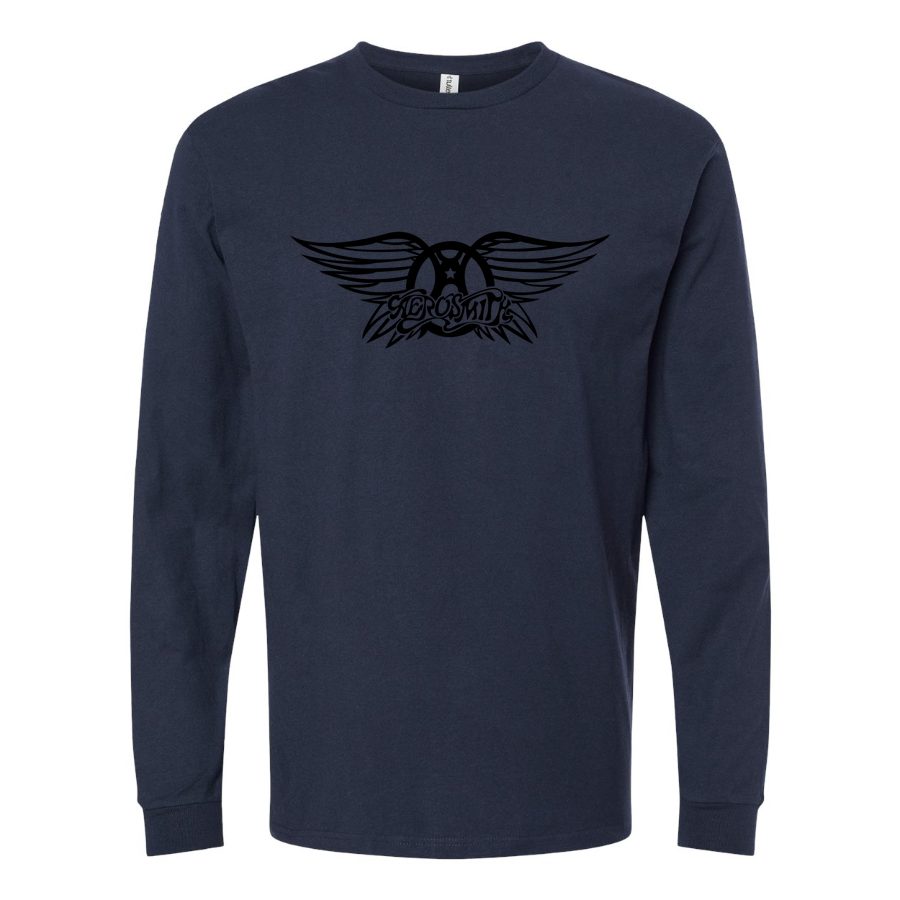 Men's Aerosmith-Logo-768x432 Long sleeves Cotton Blend T-Shirt - Navy