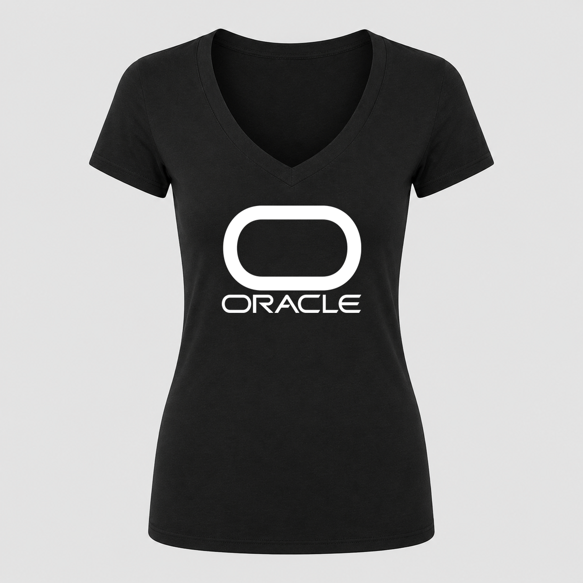 Women's Oracle White Design V Neck T-Shirt in black
