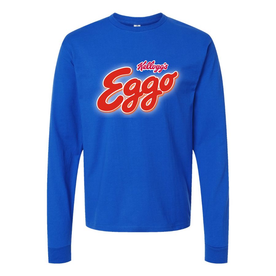 Men's Eggo-Kelloggs-Logo-food Long sleeves Cotton Blend T-Shirt - Blue