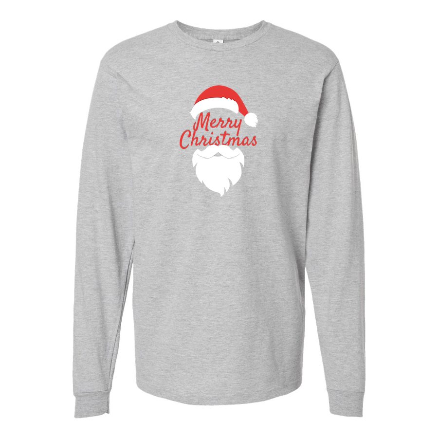 Men's merry-christmas-icon-and-santa-claus-free-png-1 Long sleeves Cotton Blend T-Shirt - Gray