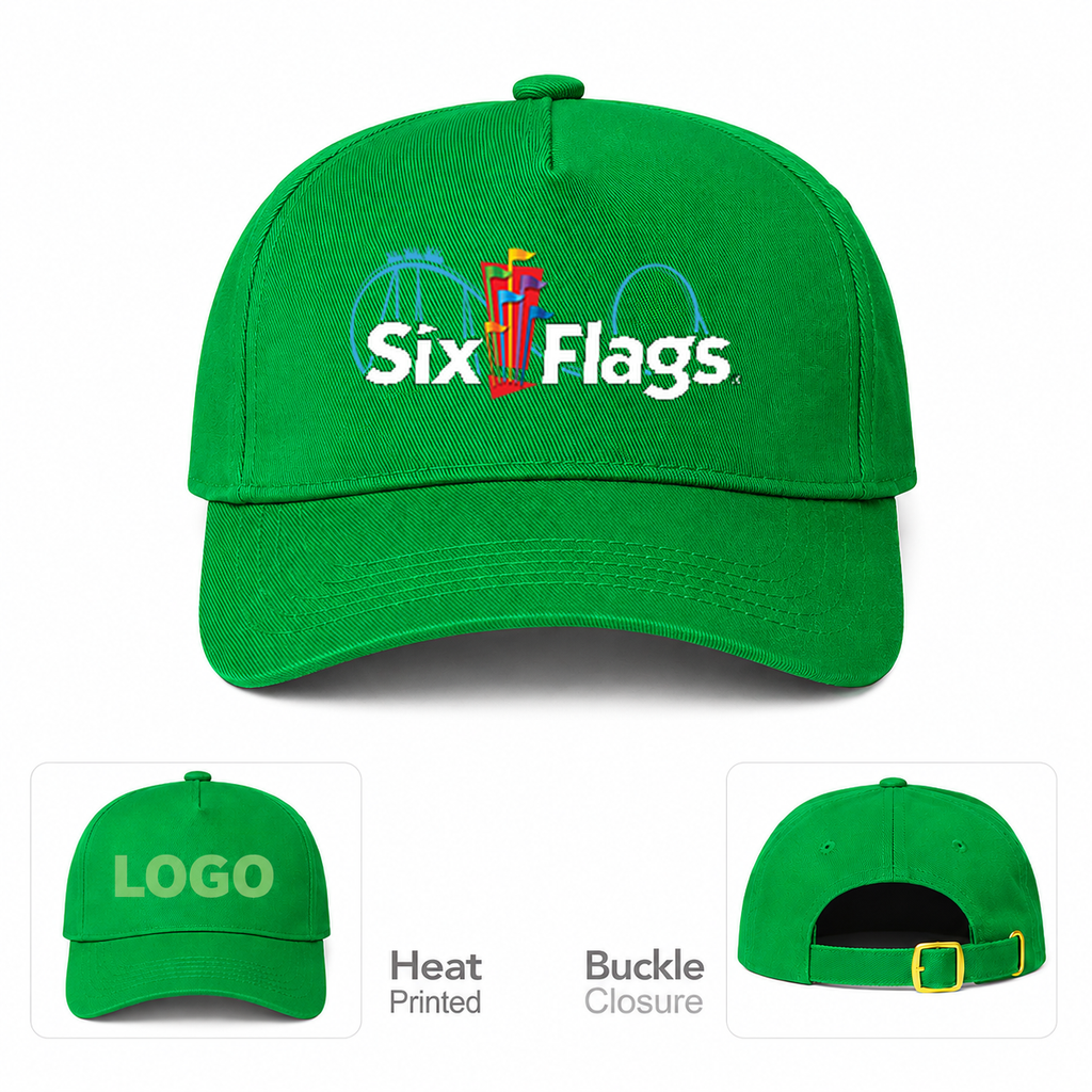 Six Flags Kelly Green Dad Baseball Cap Hat
