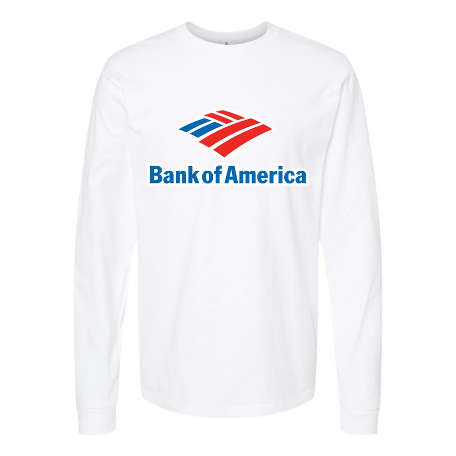 Men's Bank of America Logo Long sleeves Cotton Blend T-Shirt - White