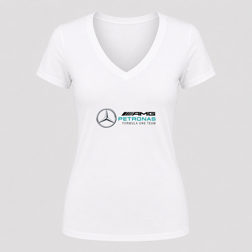 Women's Mercedes AMG Petronas Formula One Team V Neck T-Shirt in white