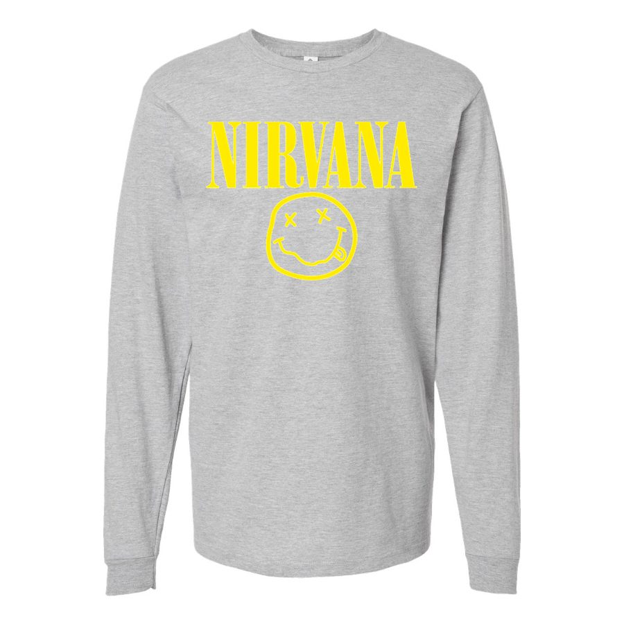 Men's Nirvana-Logo Long sleeves Cotton Blend T-Shirt - Gray