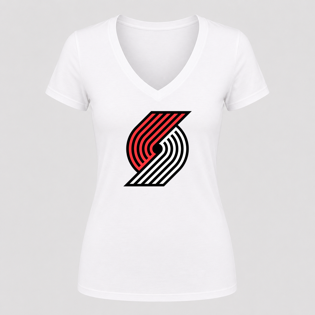 Women's Portland Trail Blazers V Neck T-Shirt in white