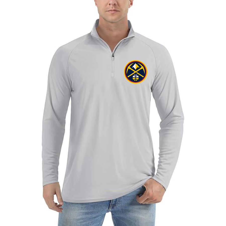 Denver Nuggets quarter-zip athletic shirt in Light Gray