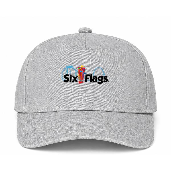 Six Flags Logo Gray Dad Baseball Cap Hat