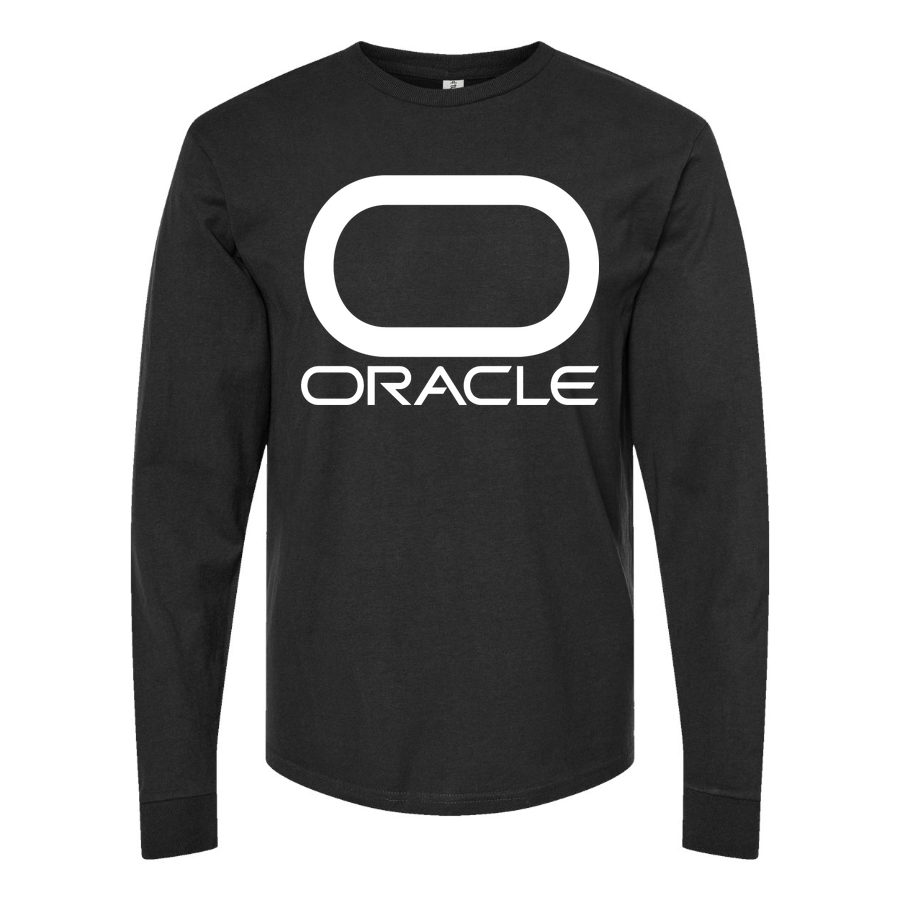 Men's Oracle Logo White Long sleeves Cotton Blend T-Shirt - Black