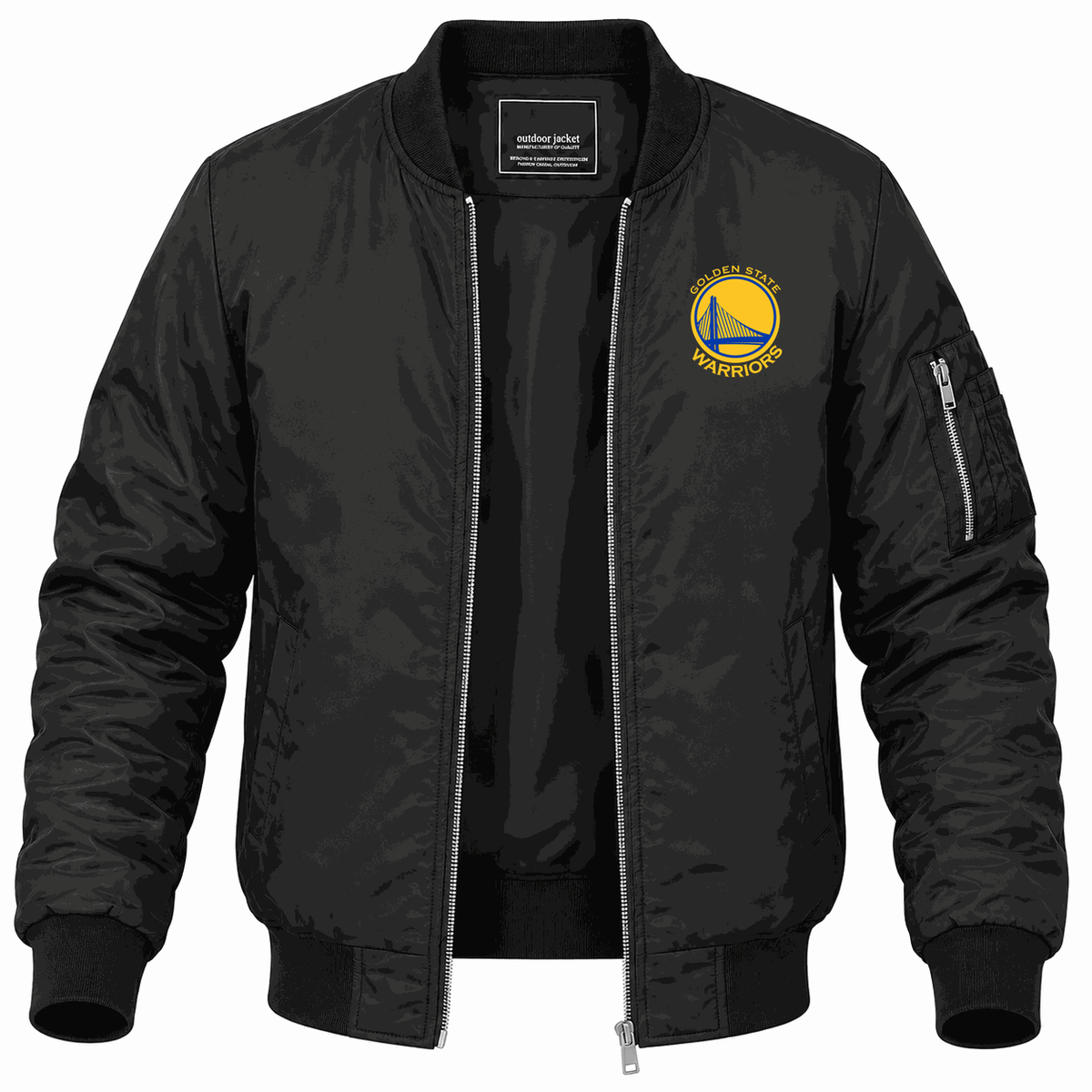 Men's Golden State Warriors Yellow Lightweight Bomber Jacket - Black