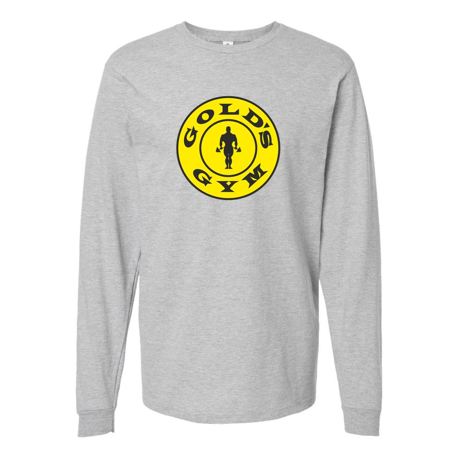 Men's Gold s Gym logo Long sleeves Cotton Blend T-Shirt - Gray
