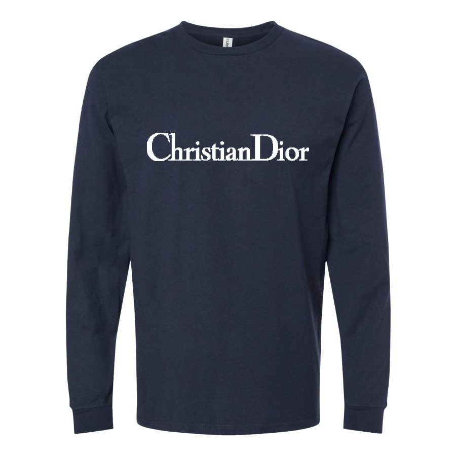 Men's Dior Logo White Long sleeves Cotton Blend T-Shirt - Navy