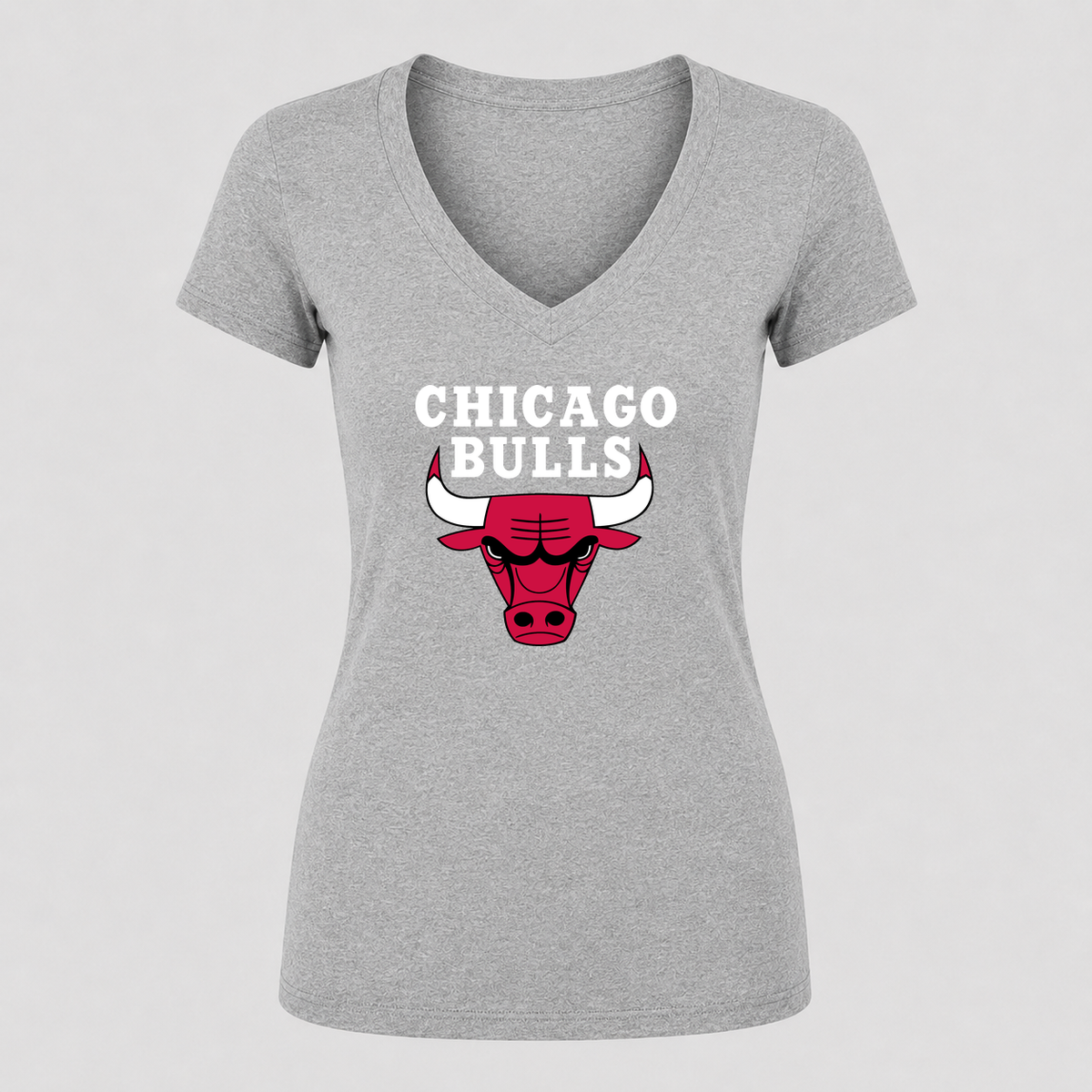 Women's Chicago bulls White Design V Neck T-Shirt in gray