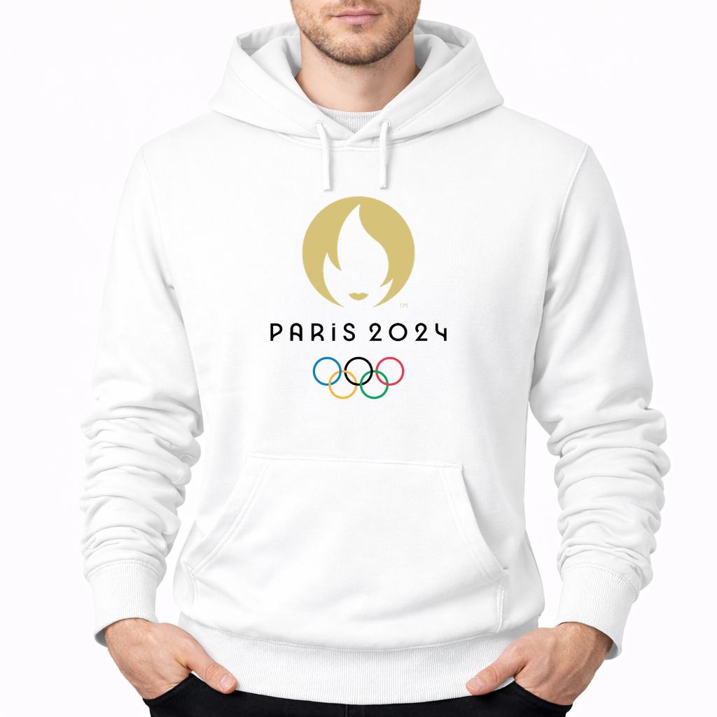 Men's Olympics 2024 Paris Black Pullover Hoodie - White